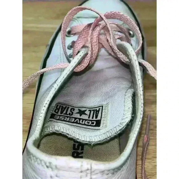 Converse All Start White Leather Lop Tops‎ with Pink Laces Mens sz 5 Womens sz 7 - Picture 12 of 12